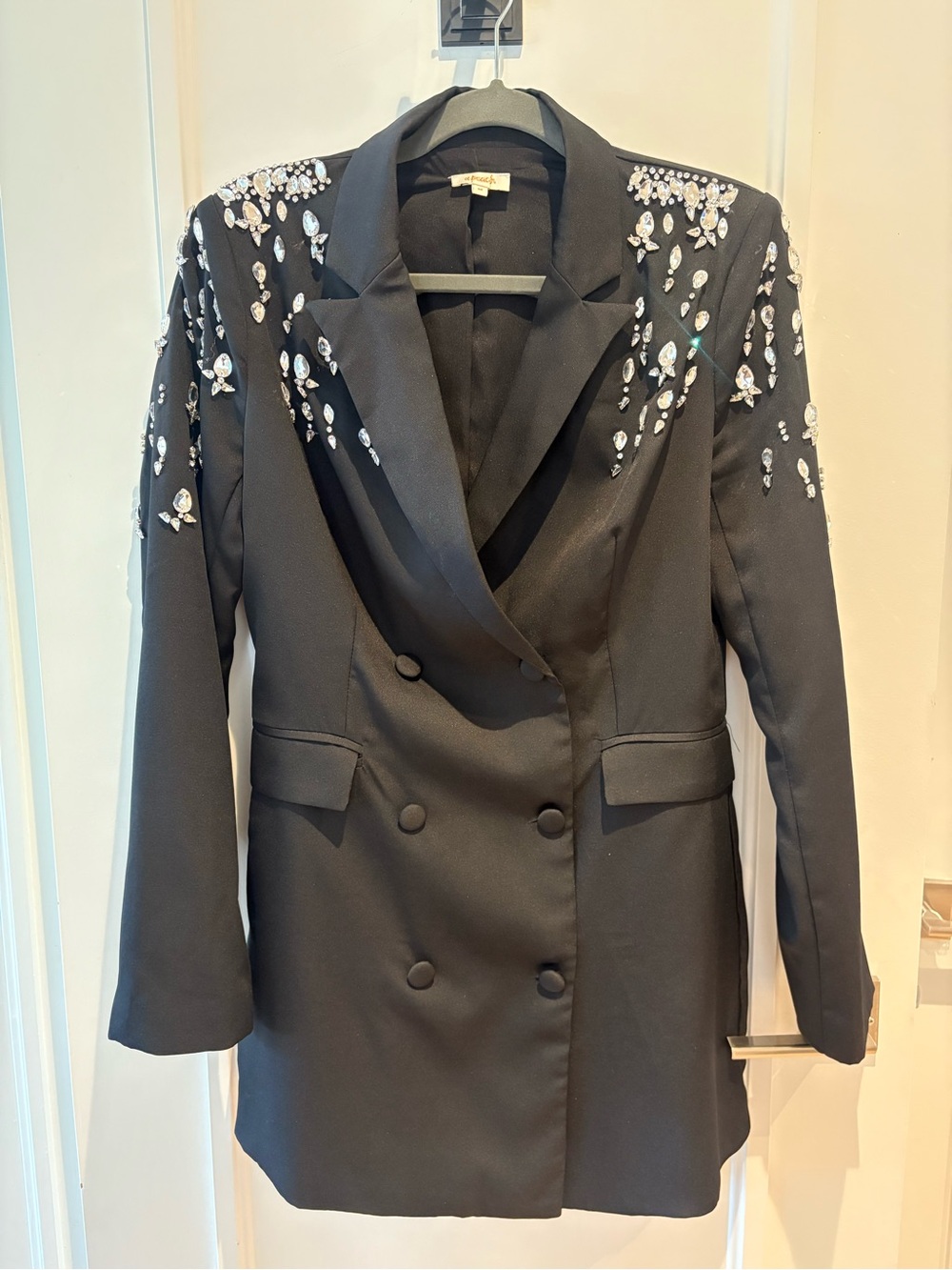 Embellished Black Double-Breasted Women's Blazer